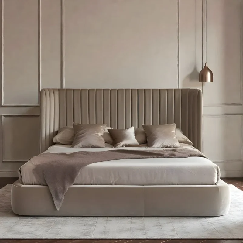 Opulence Velvet Beige Channel Tufted Platform Bed