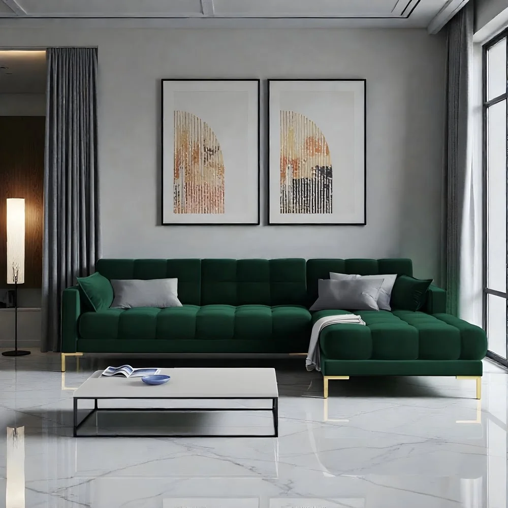 Emerald Luxe Tufted Chaise Sectional