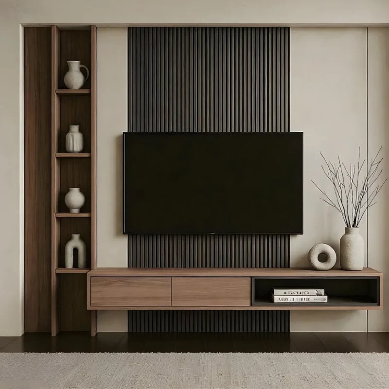 Minimalist Black Slat TV Wall