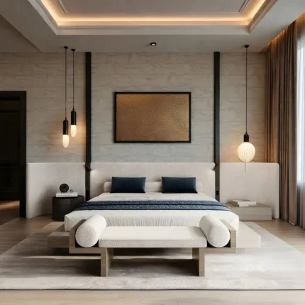 Zenith Textured Wall Panel Bed with Wood Base