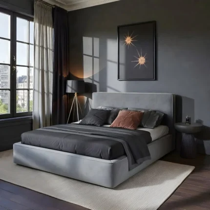 Eclipse Grey Velvet Platform Bed
