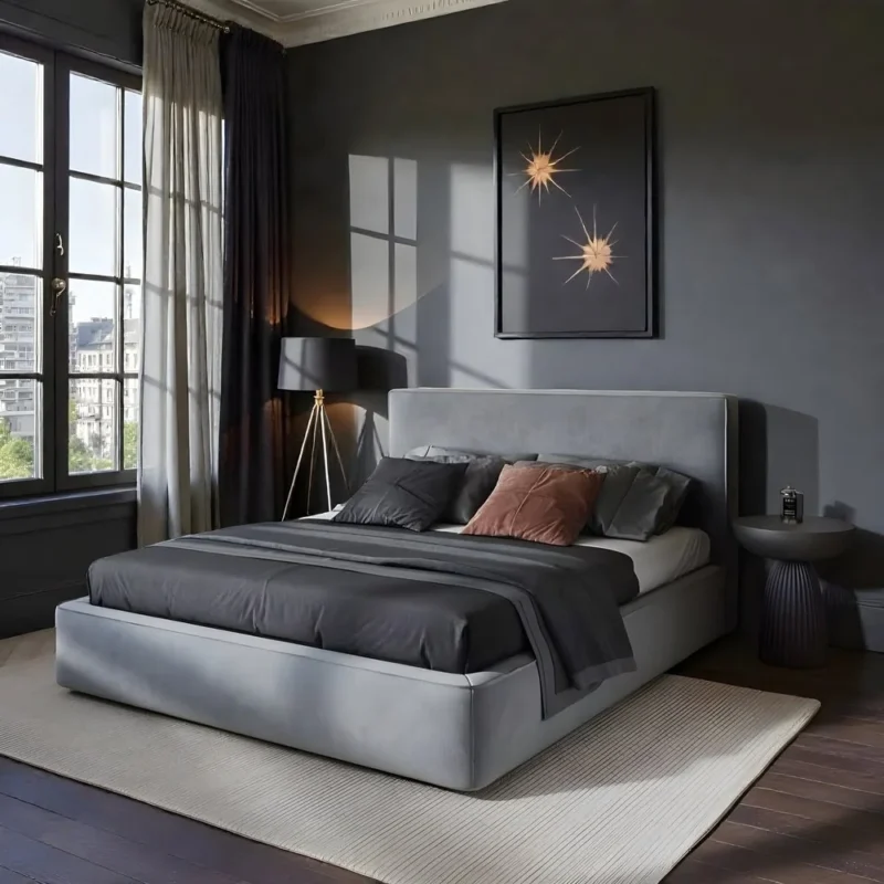 Eclipse Grey Velvet Platform Bed