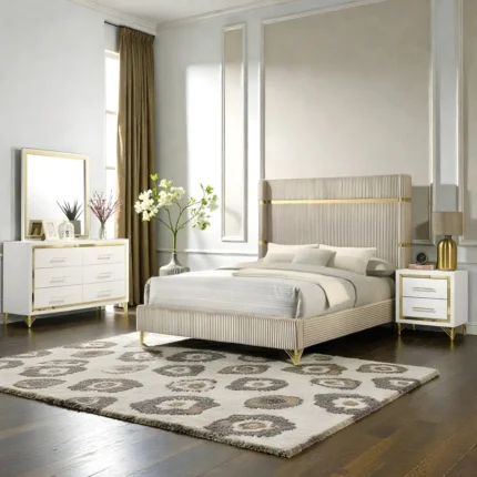 Elysium Luxe Ribbed Bed Set – Beige & Gold