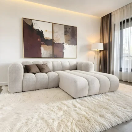 Luna Cream Bouclé Chaise Sofa