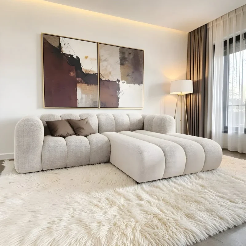 Luna Cream Bouclé Chaise Sofa