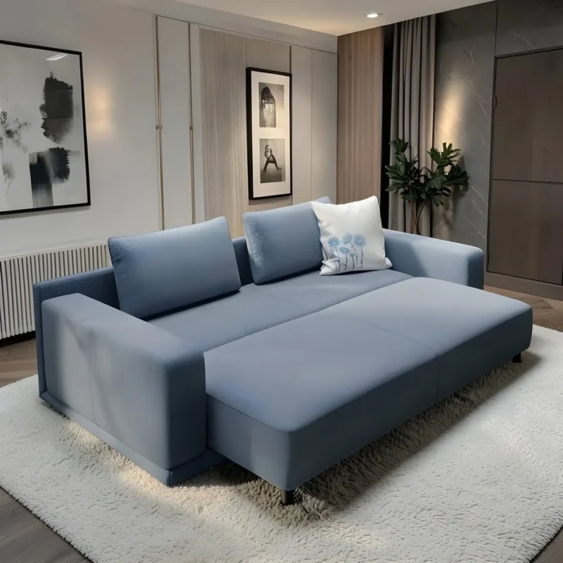 SereneSky Blue Convertible Sofa Bed