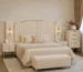 Opal Cream Channel Tufted Bed with Gold Trim