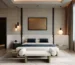 Zenith Textured Wall Panel Bed with Wood Base
